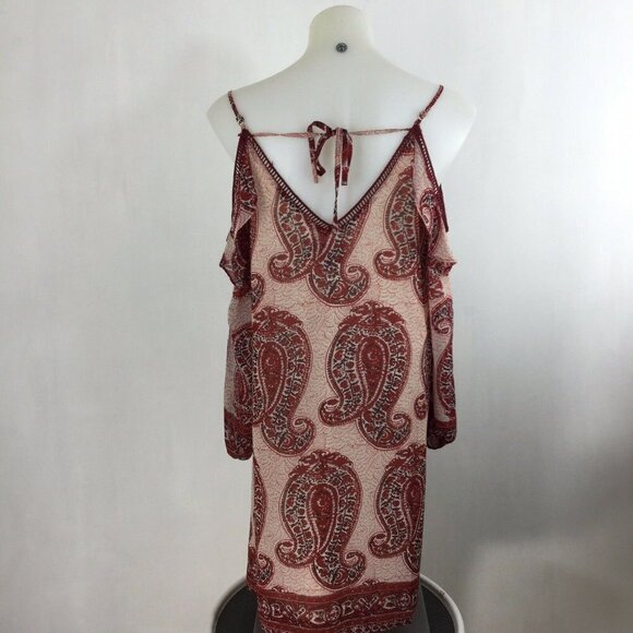 Skies are Blue Womens Dress sz Small Paisley Print Cold Shoulder Wine Red Boho - Picture 3 of 11